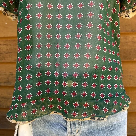 Scotch & Soda The Peaks Green Floral Napoleon Collar Blouse Shirt Size XS - Picture 5 of 8